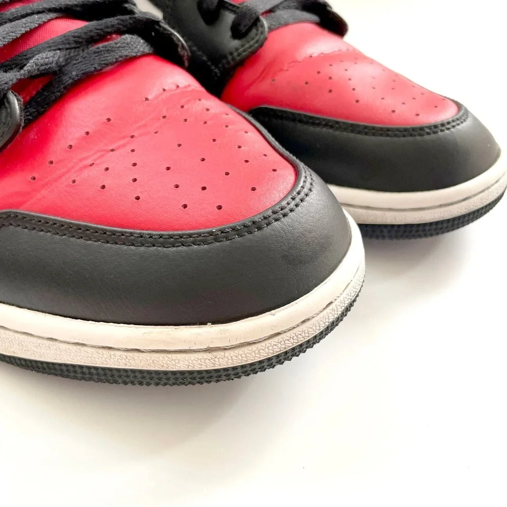 Nike Air Jordan 1 Mid Bred Toe Sneakers Black White Red Mens 11.5 Retro